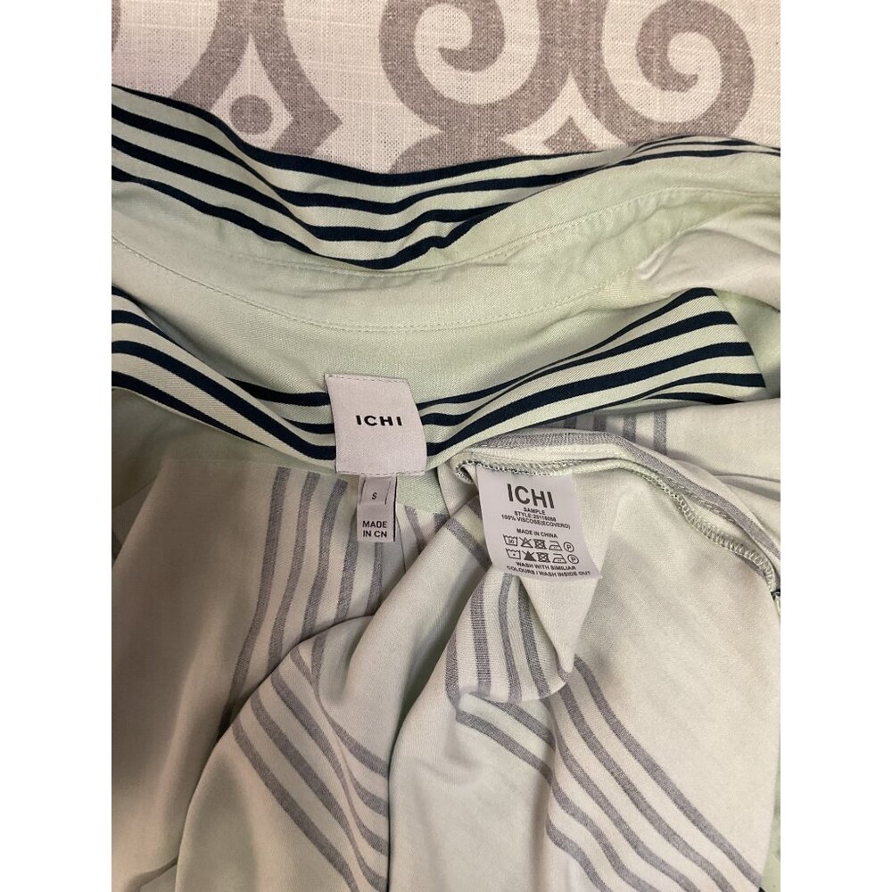 Ichi Pistachio & Navy Striped Soft Viscose Button… - image 4